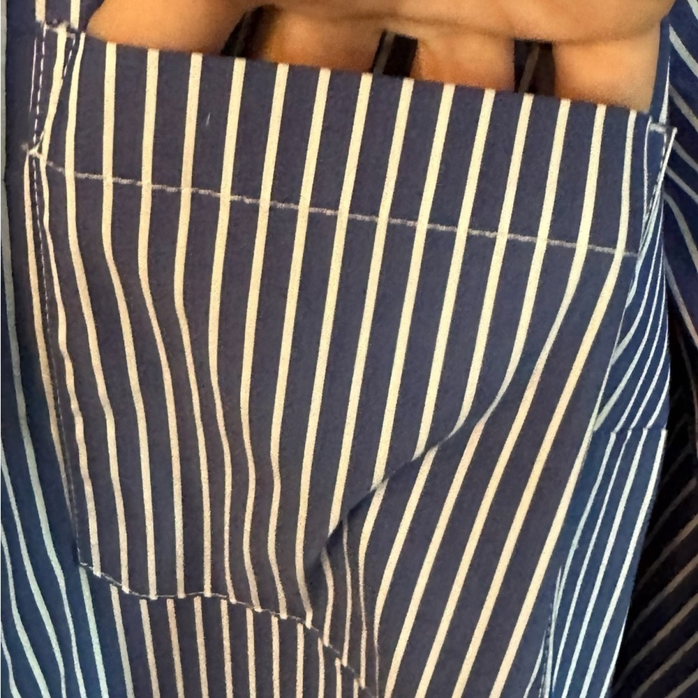 Universal Standard Shirt Dress Poplin Stretch Blue Stripe Button Up 4XS - Picture 11 of 13